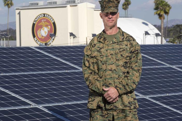 U.S Marine Corps Col. Thomas M. Bedell, the commanding officer of Marine Corps Air Station Miramar, poses for a photo at the station's Energy and Water Operations Center on MCAS Miramar.