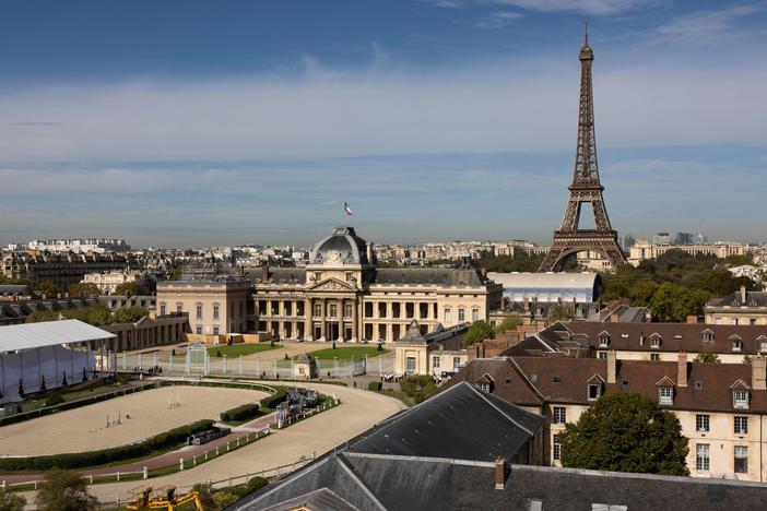 A photo shows a general view of the Ecole Militaire and the Eiffel Tower in Paris, on Sept. 26.