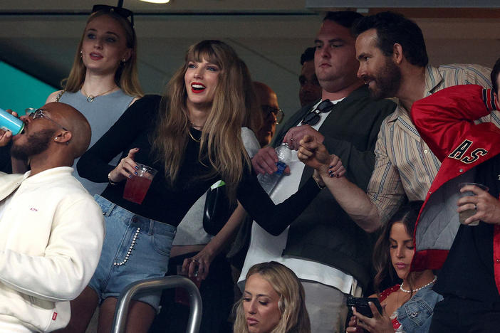 Singer Taylor Swift and actor Ryan Reynolds are seen ahead of the game between the Kansas City Chiefs and the New York Jets at MetLife Stadium on Sunday in East Rutherford, N.J.