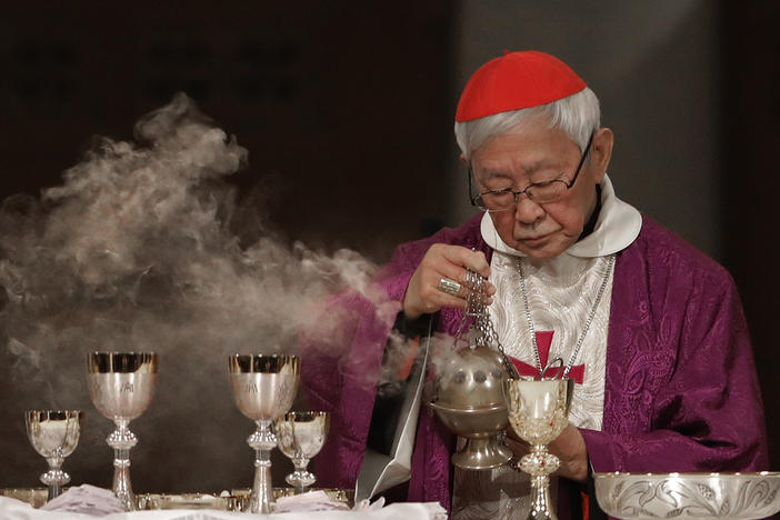Cardinal Joseph Zen, a vocal opponent of attempts by Beijing and the Vatican at rapprochement, is shown presiding over a vigil Mass for Bishop Michael Yeung in Hong Kong, Thursday, Jan. 10, 2019.