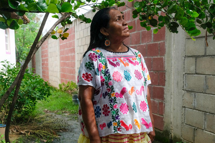 Apolonia Plácido in the backyard of the CAMI Nellys Palomo. She is a Mixteco leader from the Mountain of Guerrero, president and one of the founders of the CAMI San Luis Acatlán.