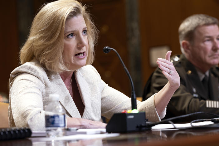 U.S. Army Secretary Christine Wormuth testifies during a Senate Appropriations Defense Subcommittee hearing on Capitol Hill in May 2022.