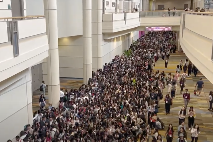 Tech workers said they saw unusually high numbers of men in a monster line for a career expo at a tech conference aimed at elevating women and nonbinary workers.