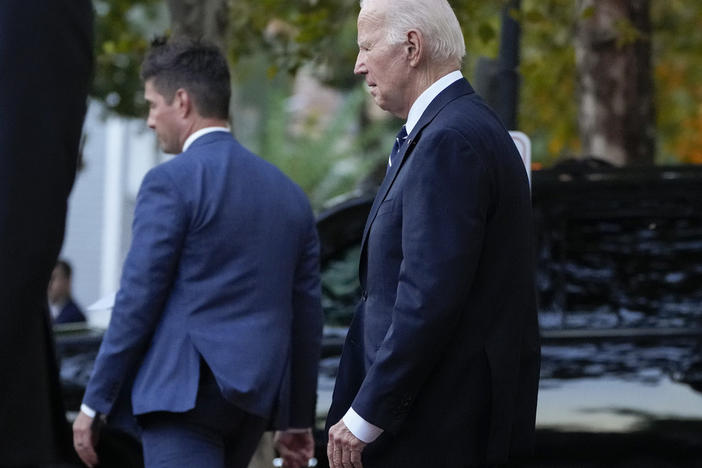 President Biden leaves Holy Trinity Catholic Church in the Georgetown section of Washington, D.C., after attending Mass on Saturday.