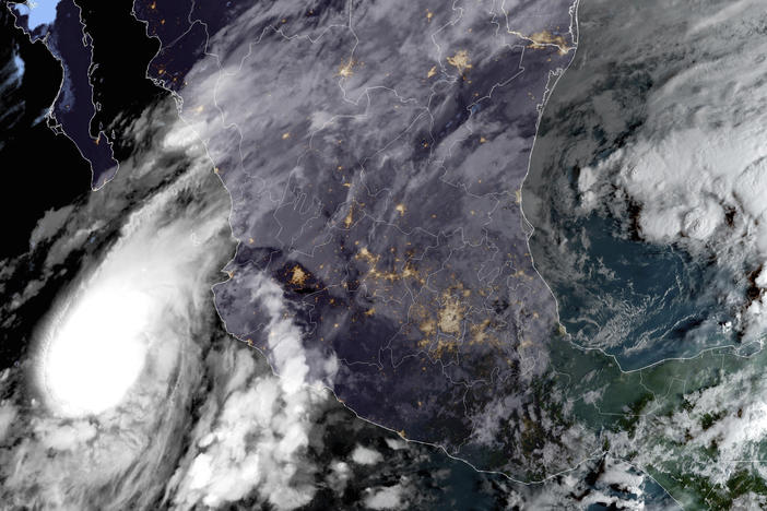 This satellite image provided by NOAA at 8am E.T. on Tuesday shows Hurricane Lidia in the Pacific Ocean approaching Puerto Vallarta, Mexico.