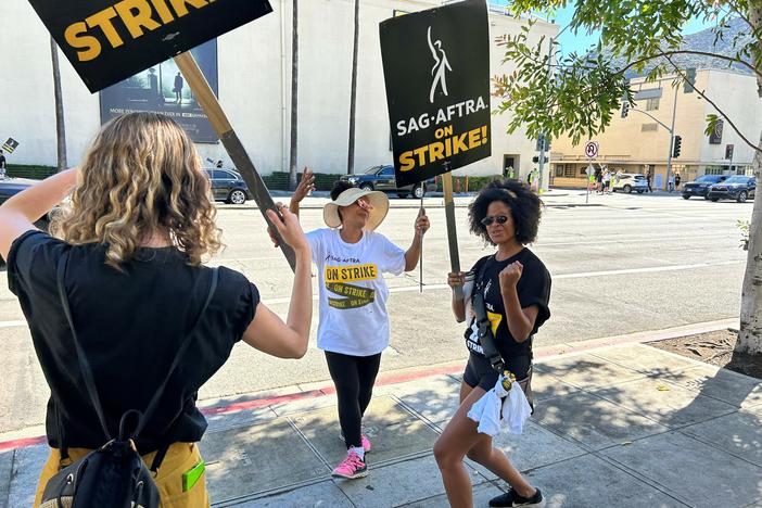 Actress Gabrielle Maiden and fellow SAG-AFTRA members picket outside Universal Studios.