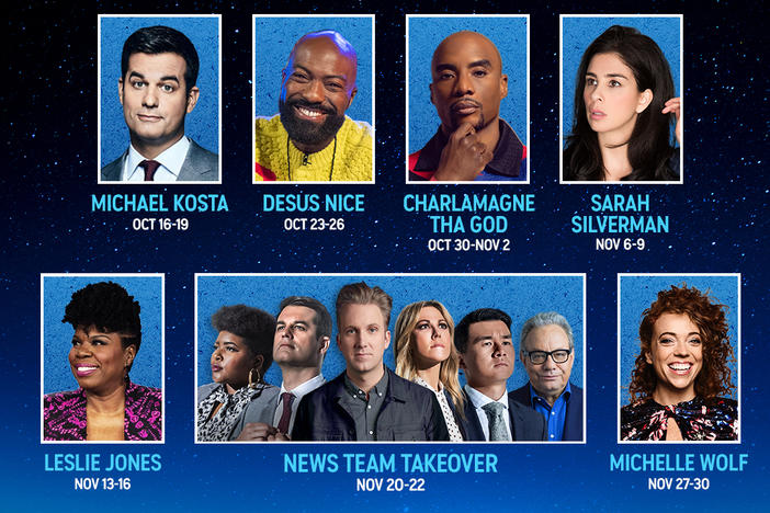 Michael Kosta, Desus Nice, Charlamagne tha God, Sarah Silverman, Leslie Jones, TDS News Team, and Michelle Wolf kick off <em>The Daily Show</em>'s All-Star Lineup of Guest Hosts.