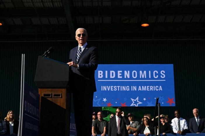 President Joe Biden speaks about his Bidenomics agenda at Tioga Marine Terminal in Philadelphia, Pennsylvania, on October 13, 2023.