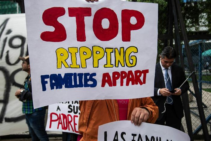People take part in a protest against U.S. immigration policies outside the U.S. Embassy in Mexico City on June 21, 2018.