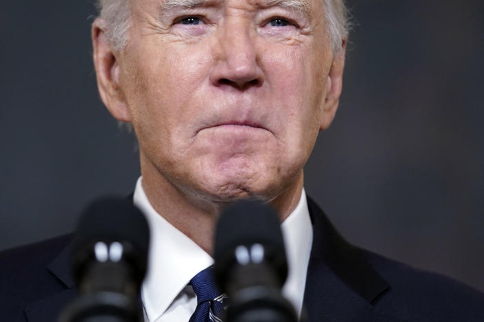 President Biden is pictured at the White House on Oct. 10, giving remarks about the attack by Hamas on Israel.