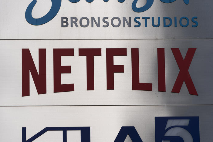 Netflix sign is photographed outside its office building in Los Angeles, Wednesday, April 20, 2022.