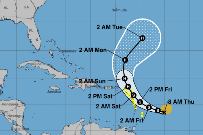 Tropical Storm Tammy is moving west towards the Leeward Islands with sustained wind speeds of 60 mph.