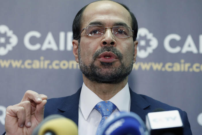 Council on American-Islamic Relations (CAIR) national executive director Nihad Awad speaks during a news conference, Jan. 30, 2017, in Washington.
