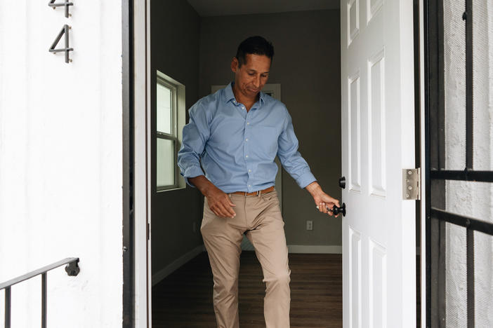 Dan Valdez, housing acquisitions manager for the nonprofit Brilliant Corners, checks out a recently leased property near downtown Los Angeles.