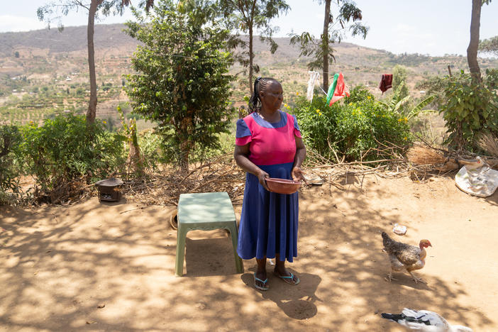 Joyce Mutisya, 71, outside her home in Wote, Kenya. For years she's struggled with symptoms of dementia. But she didn't realize it was a condition for which she could seek professional help.