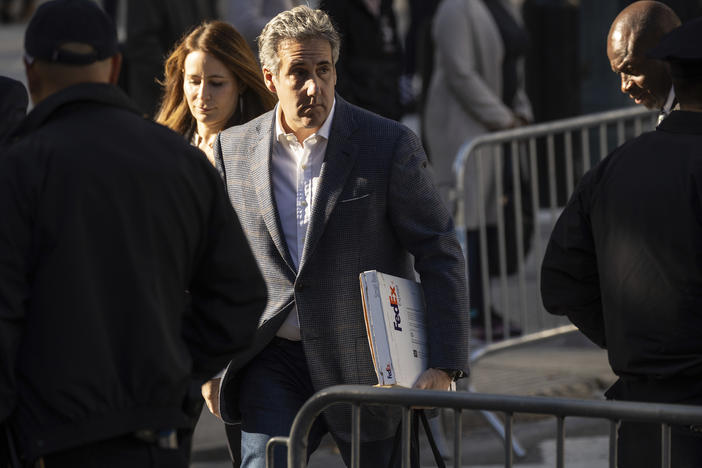 Michael Cohen arrives for former President Donald Trump's civil business fraud trial at New York Supreme Court on Tuesday.