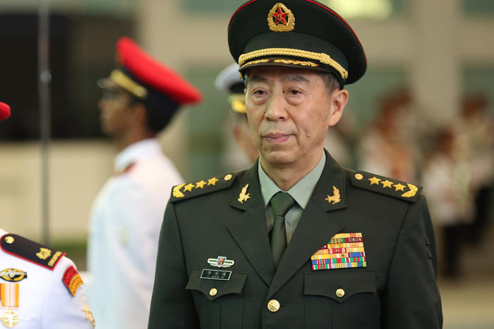 Li Shangfu in Singapore on June 1. He served as China's defense minister this year but Chinese leaders removed him on Tuesday.