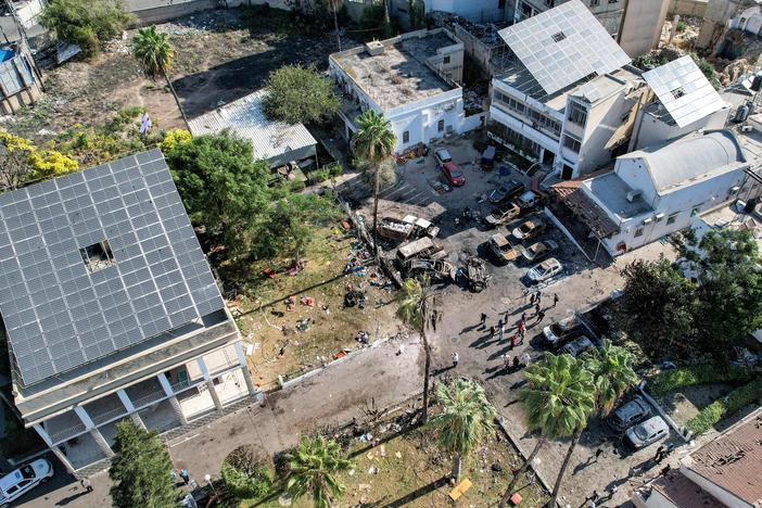 A blast ripped through Al Ahli Arab hospital in war-torn Gaza late on Oct. 17, killing hundreds. This aerial view, taken a day later, shows the aftermath.