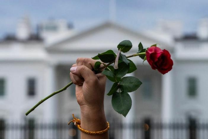 Protesters demonstrate against the Israeli military operations in Gaza during a rally in front of the White House on Oct. 20.