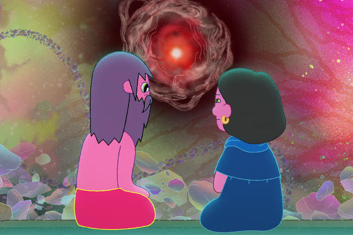Duncan Trussell and his mom, as imagined in the show <em>The Midnight Gospel</em>.