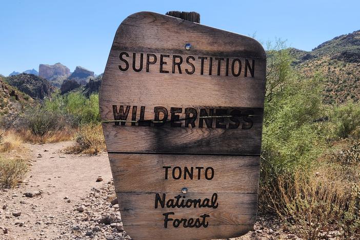 The Superstition Wilderness east of Phoenix, Arizona, extends over 140,000 acres of rugged desert and mountains.  Adequate preparation, maps and outdoor skills are required.