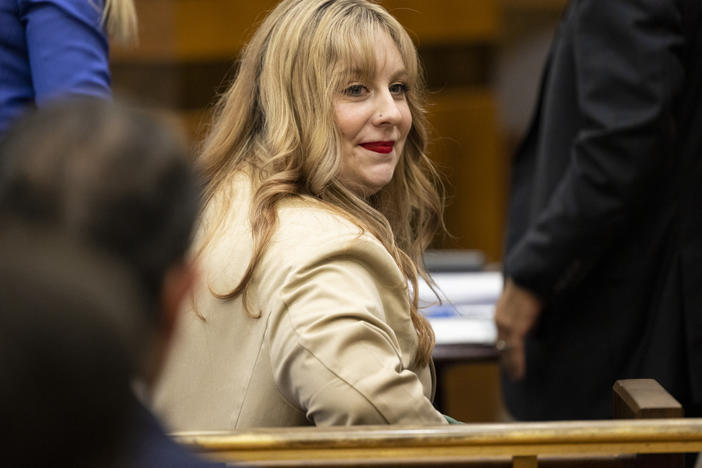 Abby Zwerner, a teacher shot by her 6-year-old student, attends a hearing for a civil lawsuit she filed against the Newport News Public Schools, Friday, Oct. 27, 2023 in Newport News, Va.