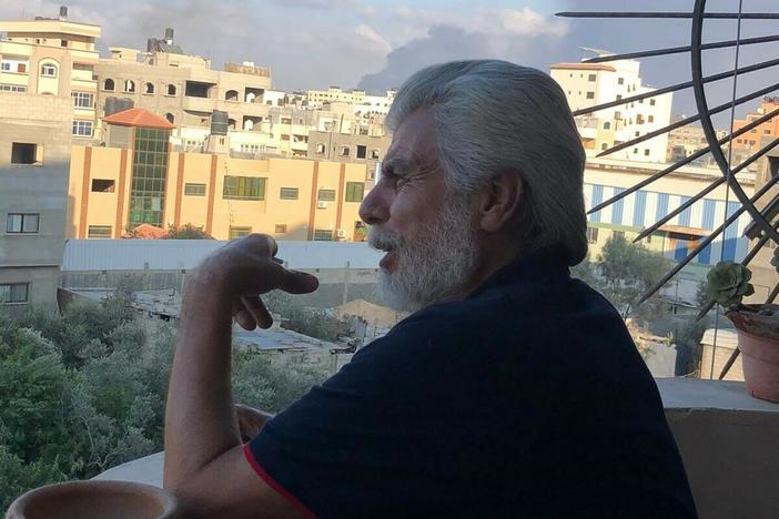 Qassem Ali on his rooftop balcony in Gaza.