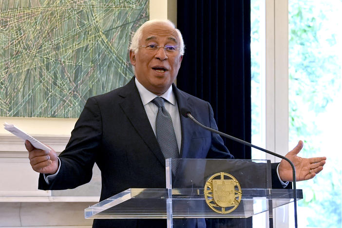 Portuguese Prime Minister António Costa gestures during a news conference in Lisbon, Portugal, Tuesday. Costa says he is resigning after being involved in a widespread corruption probe. An investigative judge issued arrest warrants for Costa's chief of staff, the mayor of Sines and three other people.