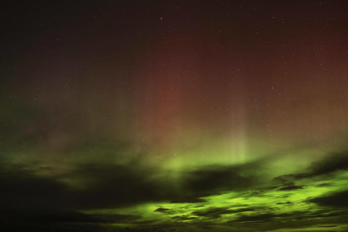 An aurora borealis, also known as the northern lights, is seen in the sky in the early morning hours of Monday, April 24, 2023, near Washtucna, Wash.