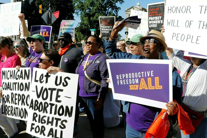 A #RestoreRoe rally outside Michigan's capitol in Lansing in Sept. 2022. Voters overwhelmingly approved enshrining abortion rights in the state constitution later that year.