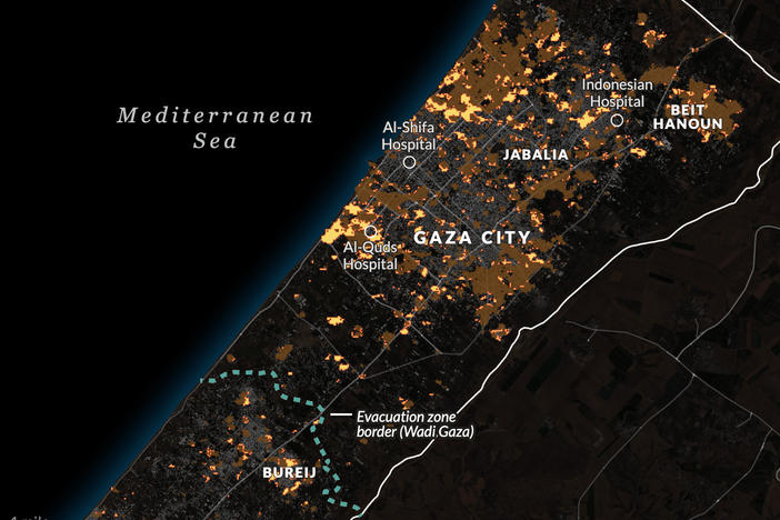 This map shows estimated damage in northern Gaza between Oct. 7 and Nov. 5. Areas with the most recent damage (Oct. 30-Nov. 5) are highlighted in a brighter color.