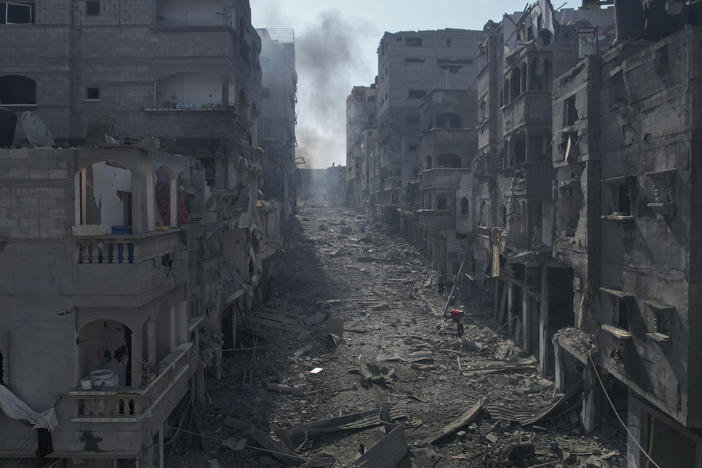 A view of the rubble of buildings hit by an Israeli airstrike in Jabalia in the Gaza Strip on Oct. 11, days after the territory's militant rulers carried out an unprecedented attack on Israel killing hundreds of people and taking captives.