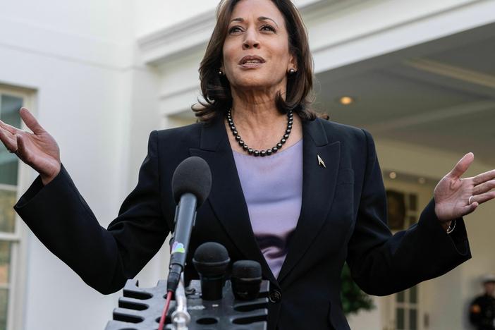 Vice President Harris, seen here at the White House on Nov. 8, made a quick trip to South Carolina on Friday to file official paperwork for the state's Democratic primary.