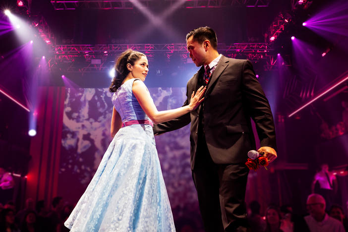 Arielle Jacobs and Jose Llana as Imelda and Ferdinand Marcos in the Broadway musical <em>Here Lives Love.</em>