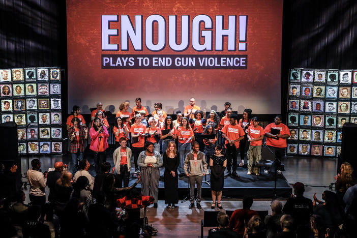 The award-winning young playwrights of Enough! take a bow at the Kennedy Center in Washington, D.C., in November 2023.