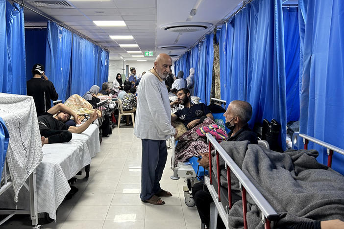 Patients and internally displaced people are pictured at Al-Shifa Hospital in Gaza City on Nov. 10, 2023, amid ongoing battles between Israel and Hamas.