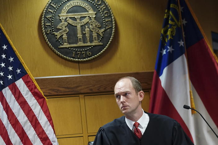 Fulton County Superior Court Judge Scott McAfee is seen on the bench during a guilty plea by Jenna Ellis on Oct. 24 in Atlanta.