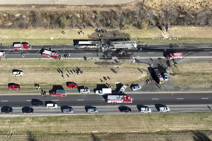 Both directions of Interstate 70 are closed in Licking County, Ohio, near the State Route 310 interchange after a fatal accident on Tuesday, Nov. 14, 2023.