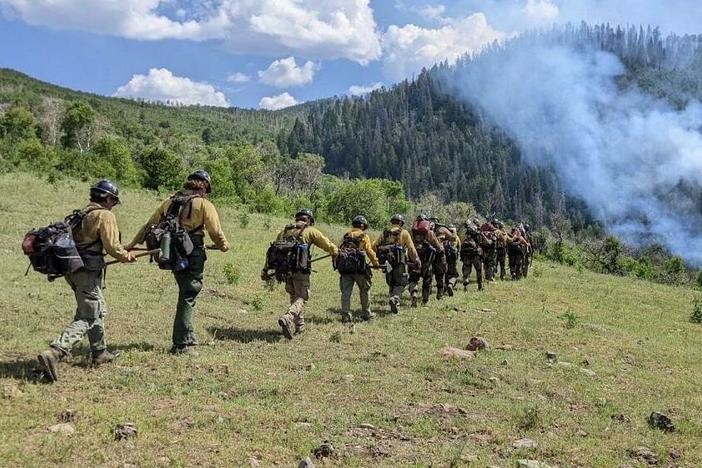 Wildland firefighters on the Spring Creek Fire in Colorado on July 2, 2023.