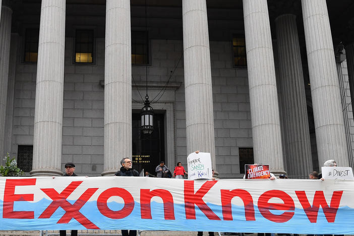 Climate activists protest on the first day of the ExxonMobil trial outside the New York State Supreme Court building on 2019. Last month, prosecutors described how ExxonMobil tried to take advantage of material stolen by hackers working for Aviram Azari.