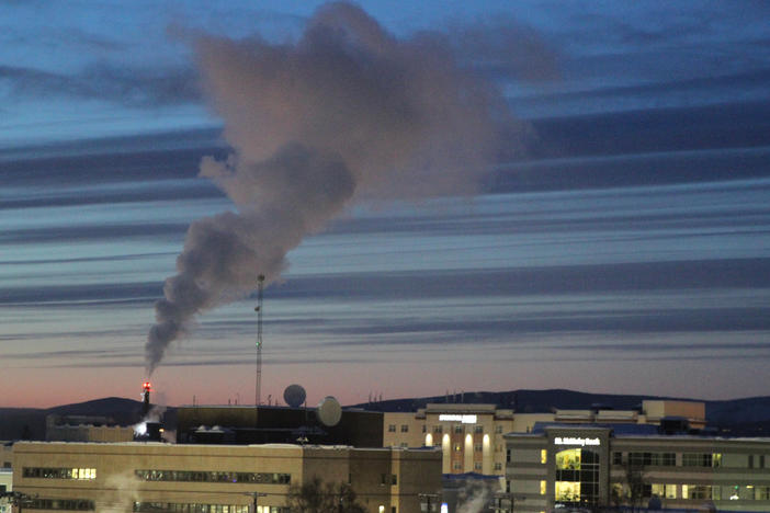 Emissions from a power plant in Fairbanks, Alaska, in 2022. Global emissions of planet-warming greenhouse gases increased between 2021 and 2022, according to a new report from the United Nations.