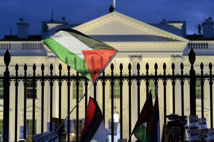 Anti-war activists protest outside of the White House during a pro-Palestinian demonstration asking for a cease-fire in Gaza in Washington on Nov. 4.