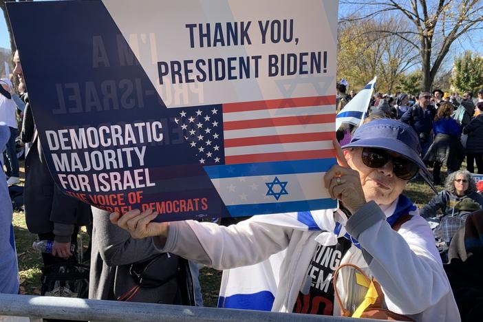 Yaffa Rubinstein, 75, attended a recent pro-Israel rally in Washington, D.C. She supports President Biden but says she's disappointed with what she calls anti-Israel rhetoric from some Democrats.