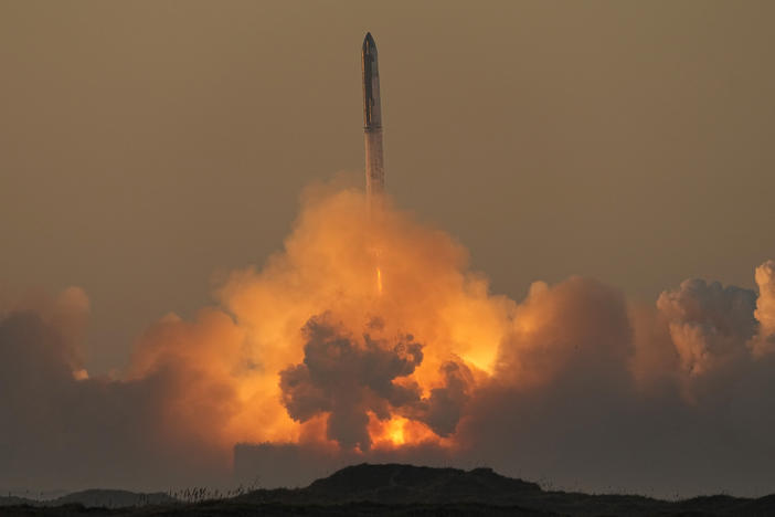 SpaceX's mega rocket Starship launches for a test flight from Starbase in Boca Chica, Texas, on Saturday.
