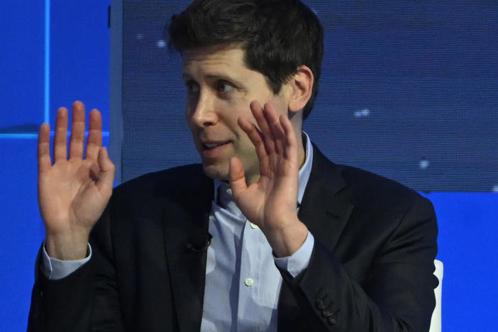 Sam Altman is shown at a panel discussion on artificial intelligence at the Asia-Pacific Economic Cooperation (APEC) summit in San Francisco on Thursday.