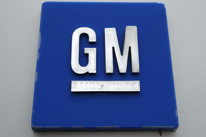 A General Motors logo is displayed outside the General Motors Detroit-Hamtramck Assembly plant on Jan. 27, 2020, in Hamtramck, Mich.