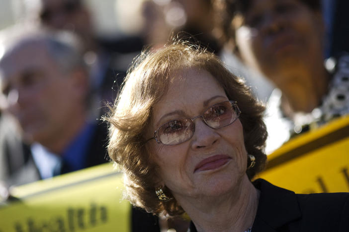 Former First Lady Rosalynn Carter attends a rally at the US Capitol in March 2008 when she helped get the mental health parity law enacted. Carter died on Nov. 19 at age 96.