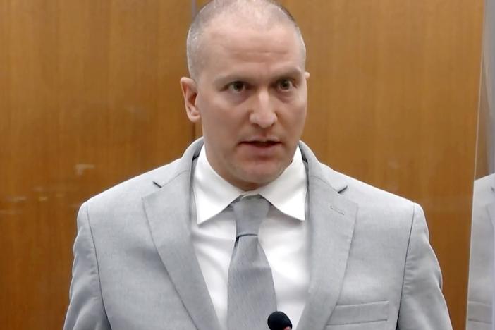 In this image taken from video, former Minneapolis police officer Derek Chauvin addresses the court at the Hennepin County Courthouse, June 25, 2021, in Minneapolis.