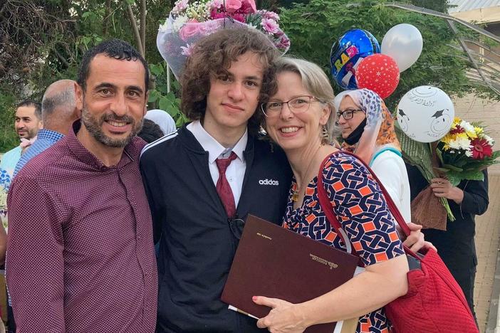 Hisham Awartani with his father, Ali Awartani, and mother, Elizabeth Price. On Saturday, Awartani was one of three men of Palestinian descent shot in Burlington, Vermont.