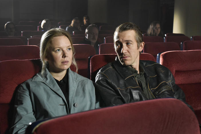 Two lonely souls (Alma Pöysti and Jussi Vatanen) come together in <em>Fallen Leaves.</em>